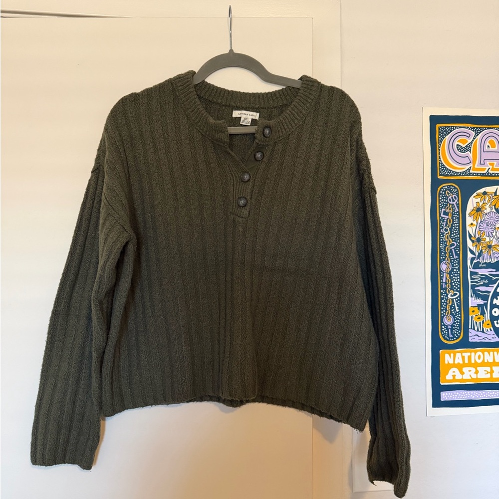 American Eagle Outfitters Dark Green Ribbed Sweater